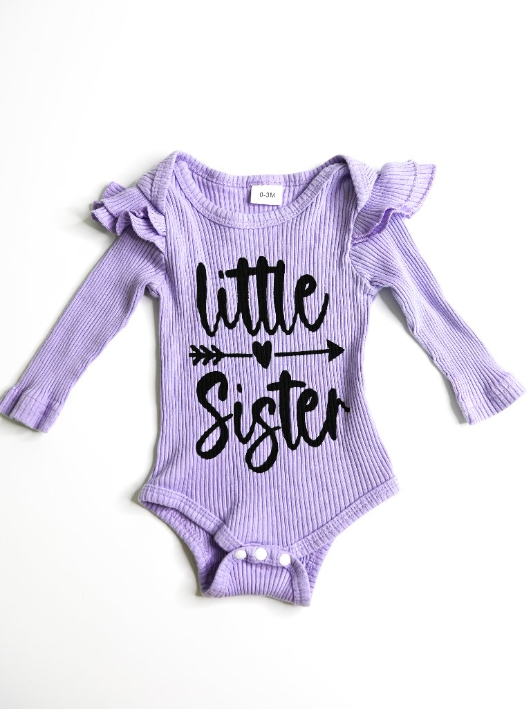 Little Sister Lavender Long Sleeve Snap Crotch Onesie - Size 0-3 Months
